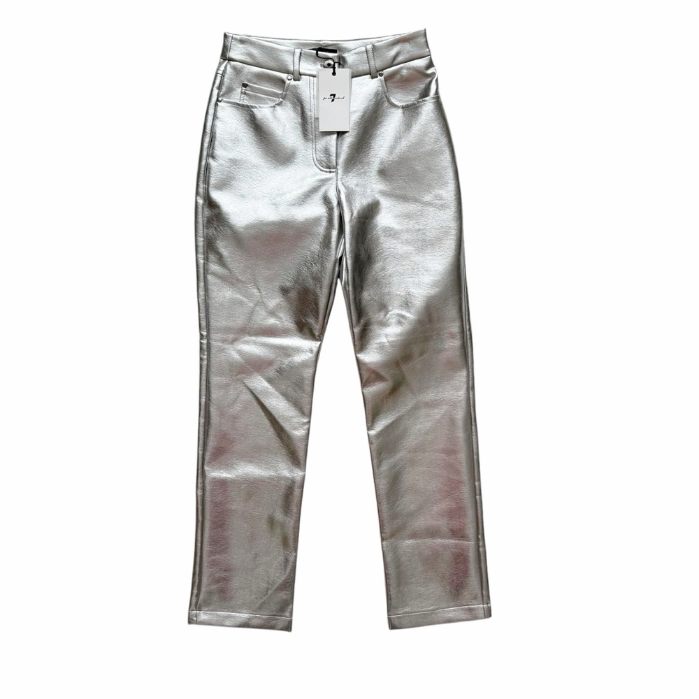 7 For All Mankind Metallic Silver Faux Leather Straight Leg Pants NEW Women’s XS